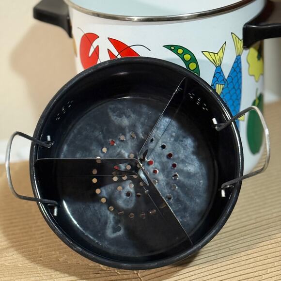 Vintage San Ignacio Enamelware Steamer 1Gallon Stockpot Steamer Insert & Divider - Picture 10 of 11